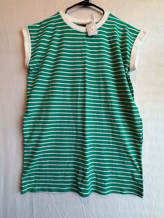 ZENANA Tops - Zenana Green And White Striped Cap Sleeve Tee Top Size L